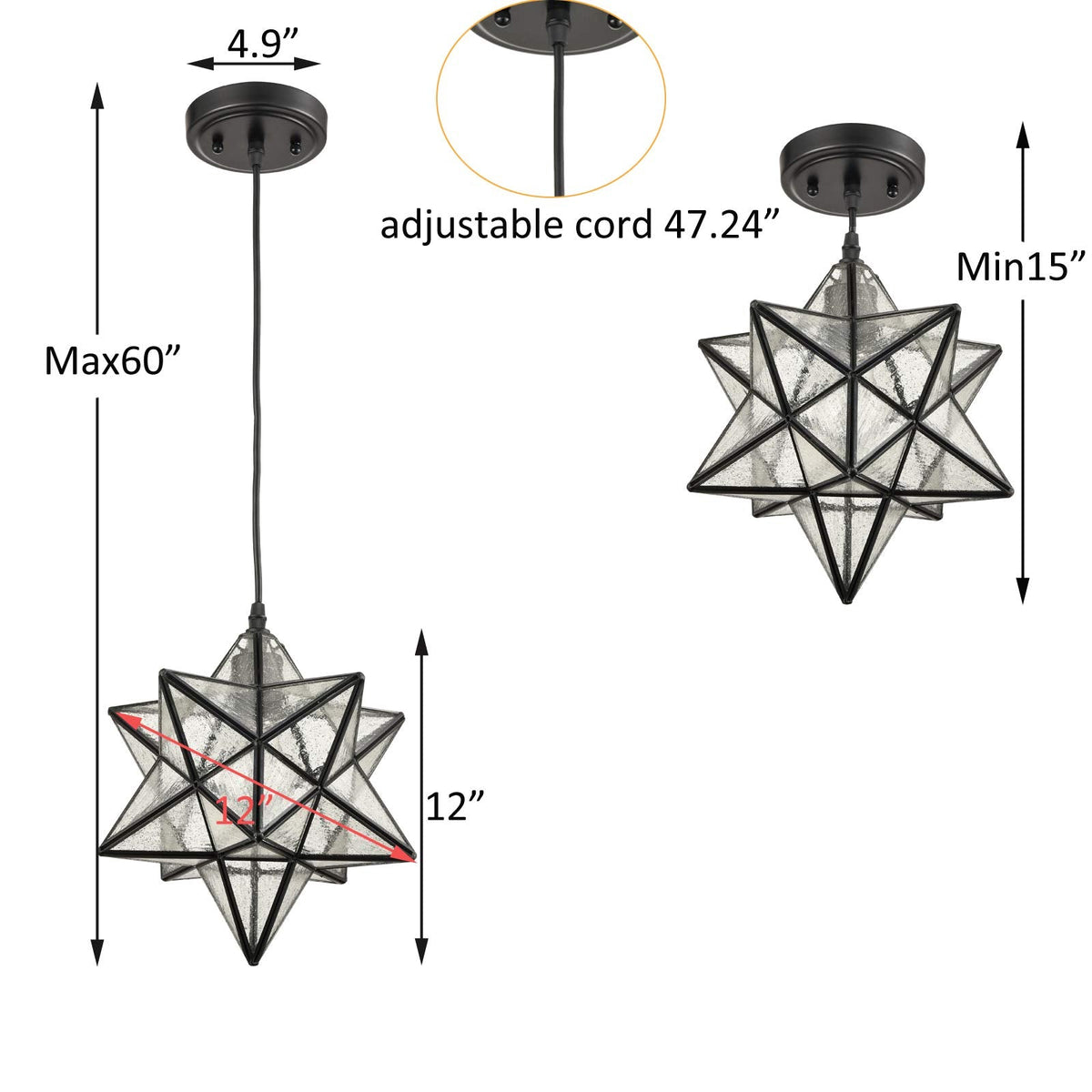 DANSEER Seeded Glass Shade Industrial Moravian Star Light Pendant Lighting