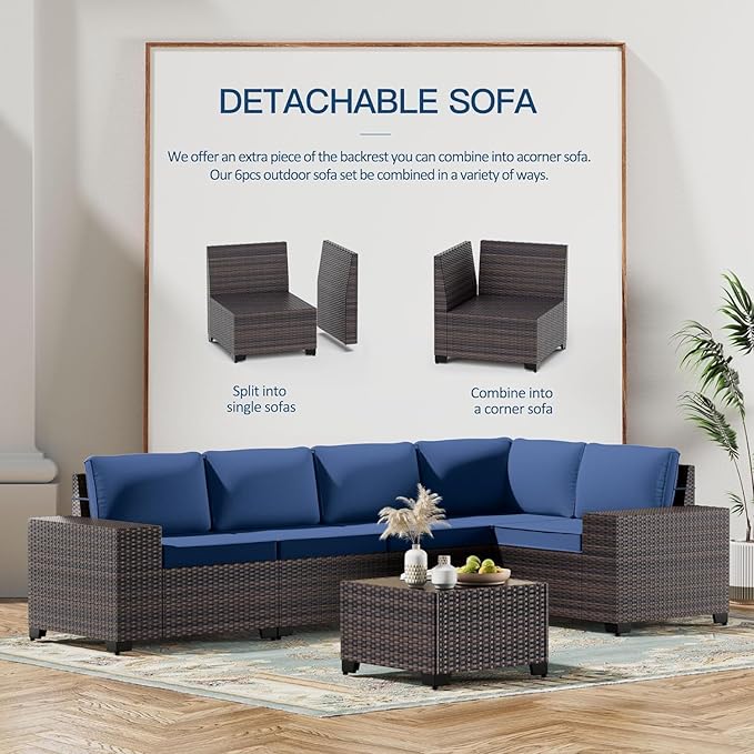 Kullavik Outdoor Patio Furniture Set, 12 Pieces Sectional Rattan Sofa Set Brown