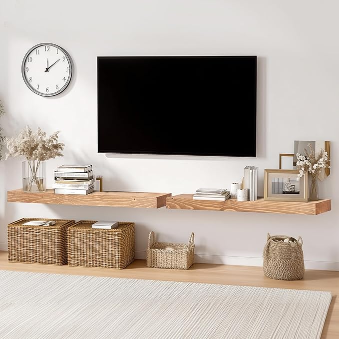 36x8x1.6 inch Floating Shelves Set of 2 – Solid Wood Rustic Oak Wall Mounted