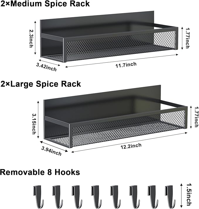 Aufworld Magnetic Spice Rack for Refrigerator, 4 Pack Magnetic Shelf, Fridge