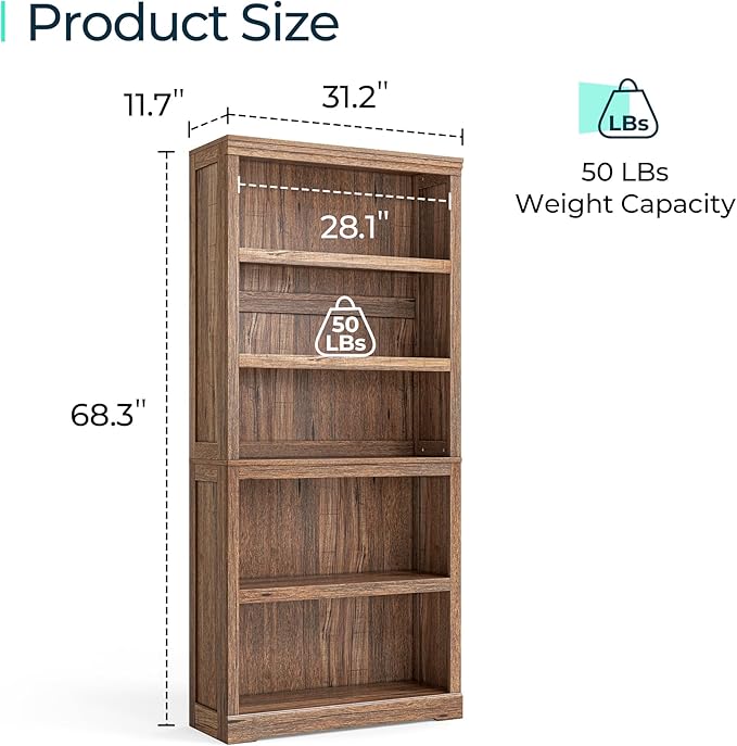 LINSY HOME 5-Shelf Bookcase, Bookshelves Floor Standing Storage Shelves 68 in