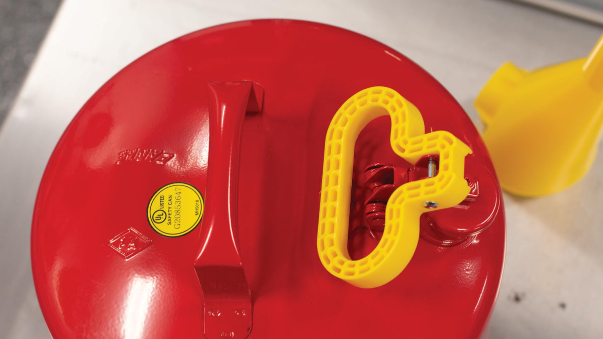 Eagle 5 Gallon Type I Red Safety Gas Can for Gasoline with Flame Arrester, Self-Closing Lid, and F-15 Funnel, Made in the USA, Galvanized Steel Flammable Storage Can, UI50FS