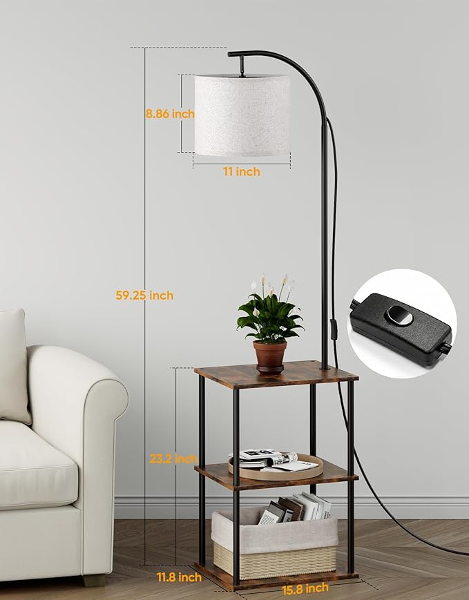 PARTPHONER Floor Lamp with Table, Night Stand with Lamp, Narrow Side Table with