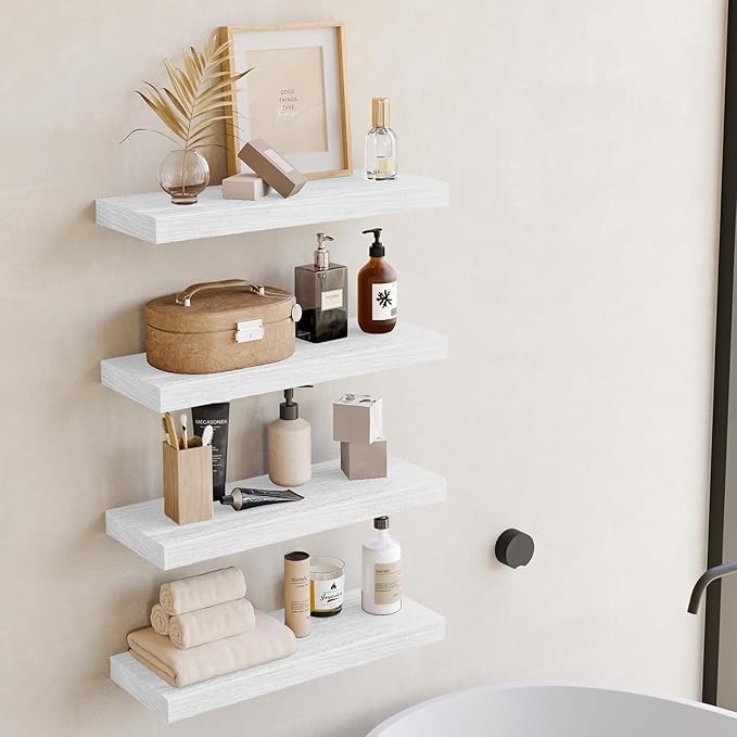 Fixwal White Shelves for Wall, 15.7in Rustic Wood Finish Floating Wall Shelves