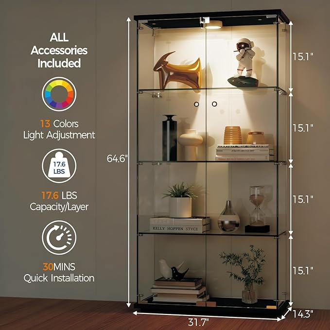 IDEALHOUSE Tempered Glass Display Cabinet
