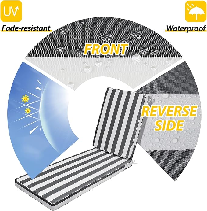 AAAAAcessories Outdoor Chaise Lounge Cushions, Waterproof Patio Furniture