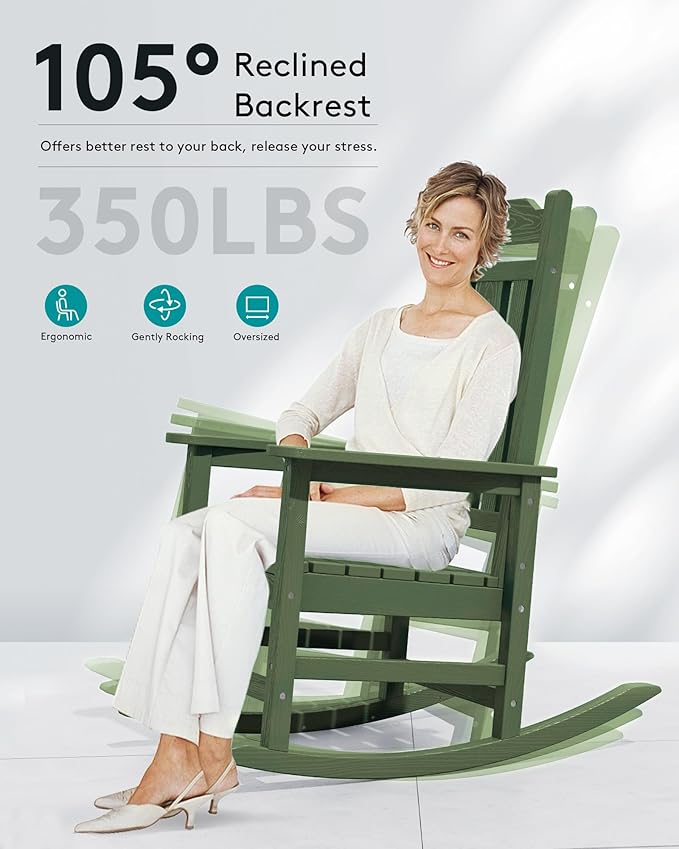 SERWALL Oversized Rocking Chair Set of 4 Outdoor, HDPE Outdoor Rocking Chair
