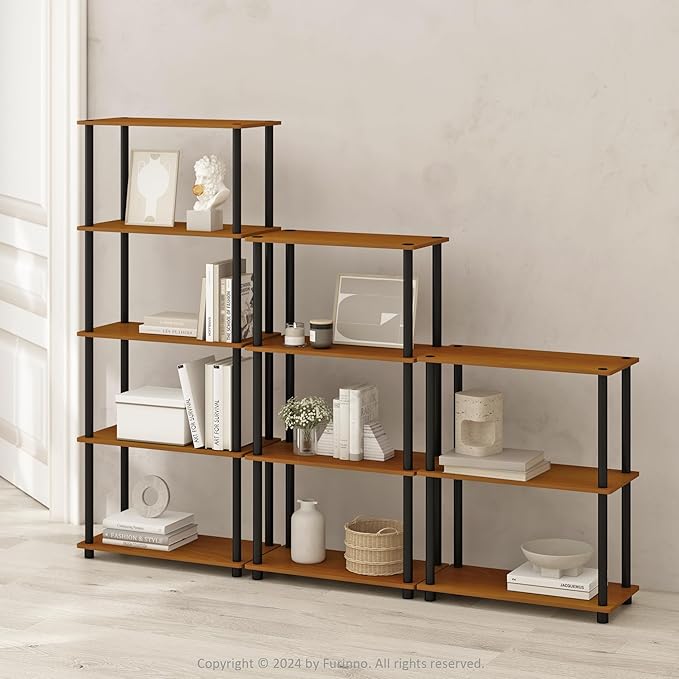 Furinno Turn-N-Tube Book Shelf, 5-Tier Bookshelf, Bookcase