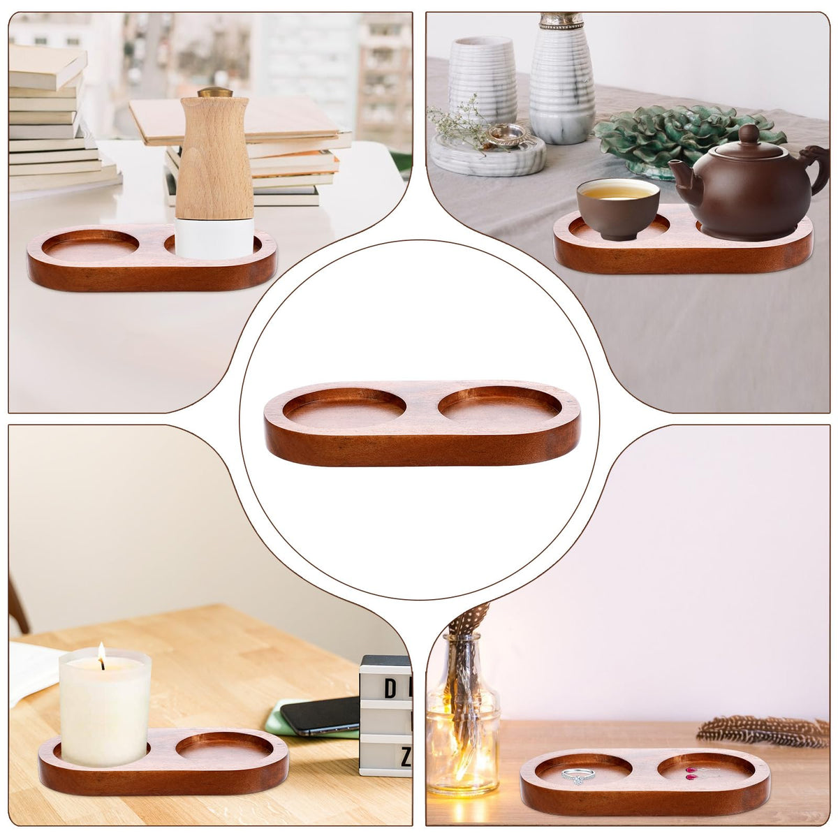 Salt and Pepper Mill Tray, Salt & Pepper Grinder Accessories Acacia Wood Tray Pepper Mill Holder & Rest Dining Table Protector fit Many Mills & Shakers (Pepper mill and salt mill are not included)
