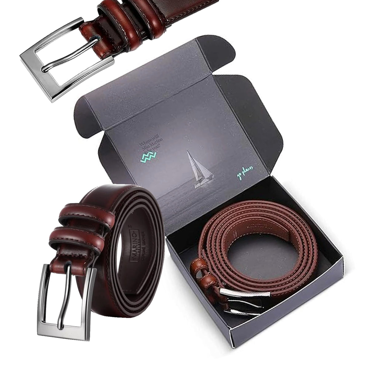 Marino’s Men Genuine Leather Dress Belt with Single Prong Buckle - Mahogany - 40