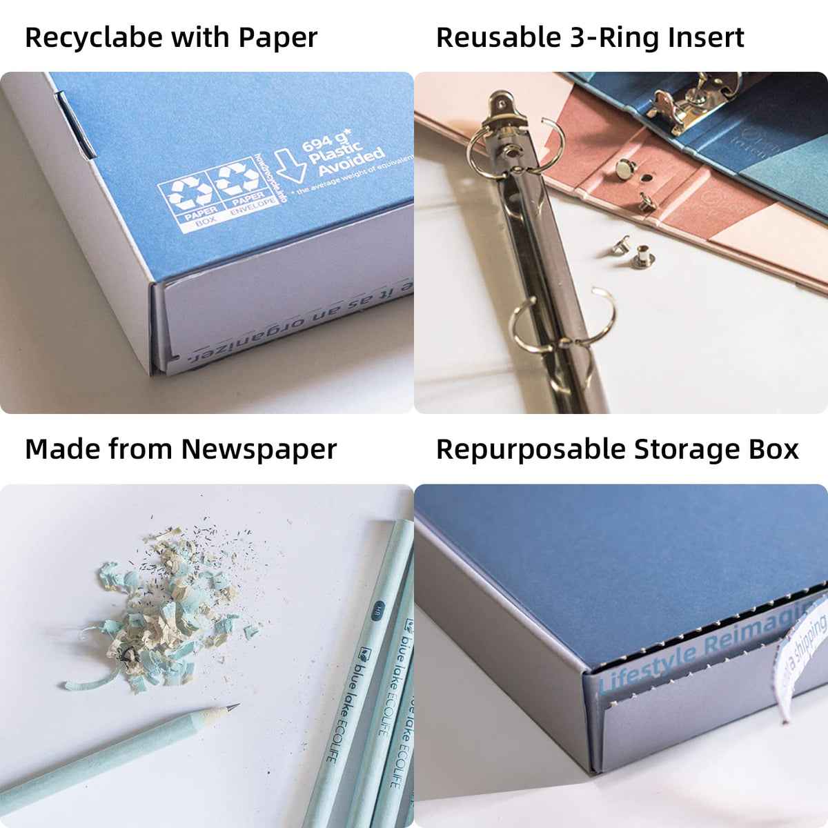 Blue Lake 3-Ring Binder School Offiice Supplies Kit Bundle Plastic Free 22 Piece Binder, Folders, Pencils, Pencil Box Organizer Tray, Gifts for K-12, College Students, and Office
