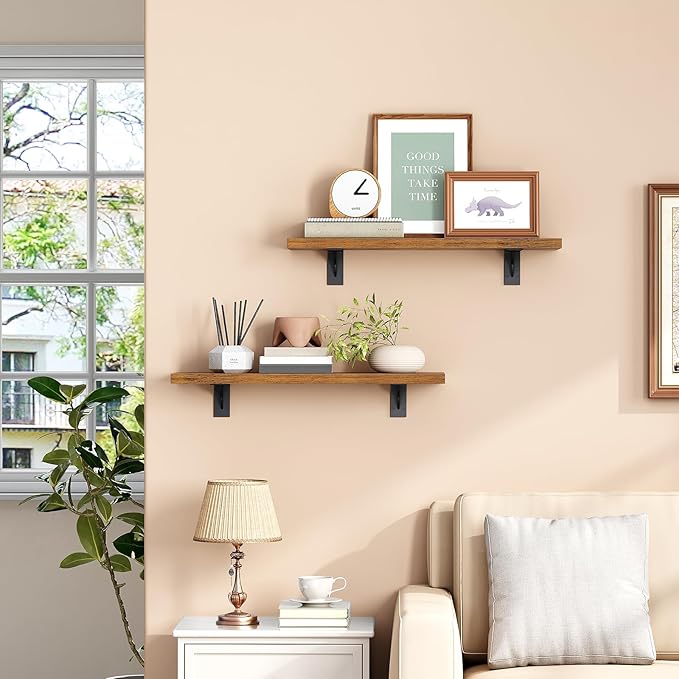 HOOBRO Floating Shelves for Wall, 15.7" Wall Mounted Shelves Set of 2, Hanging