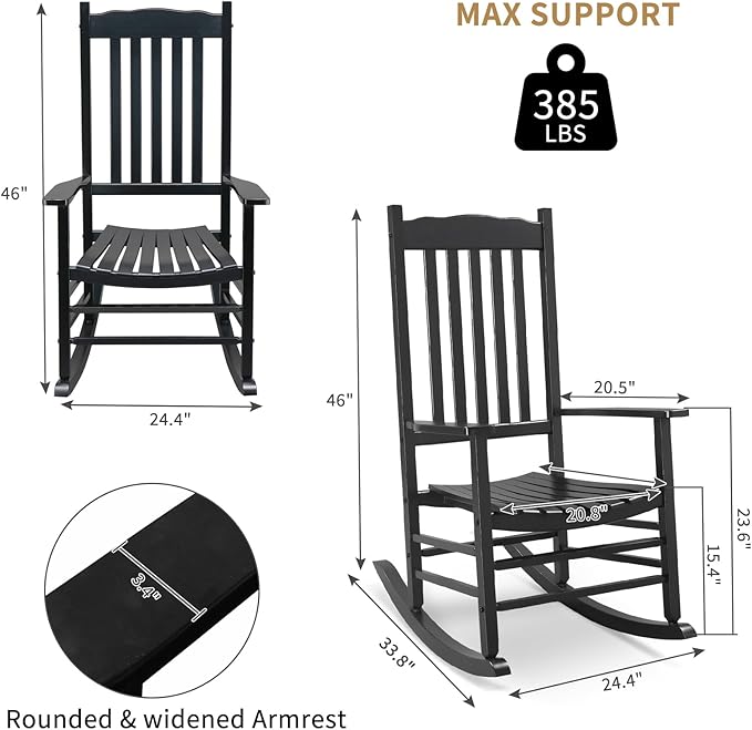 Outvita Outdoor Rocking Chair, Solid Wood High Back Rocker, All Weather Lounge