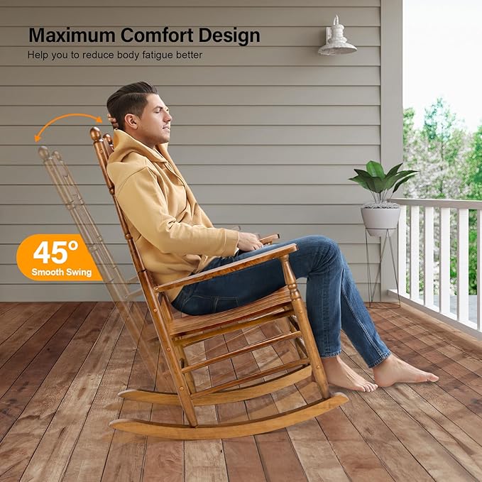 VINGLI Wooden Rocking Chair Outdoor Set of 2, Patio Rockers