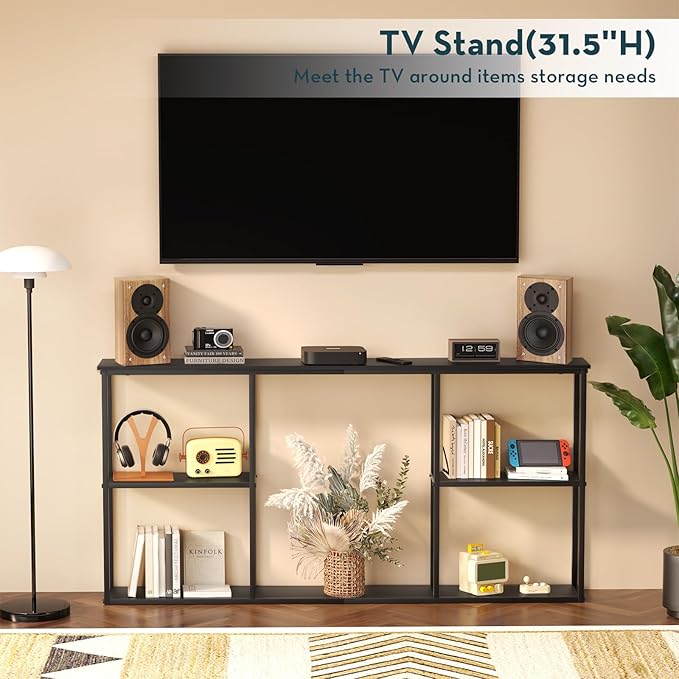 WOHOMO Black Console Table, 3-Tier Small Entryway Table, Long Sofa Table