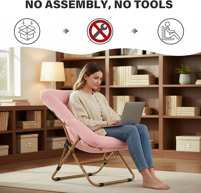 Tiita Comfy Folded Chair, Soft Faux Fur Oversized Folding Accent Chair