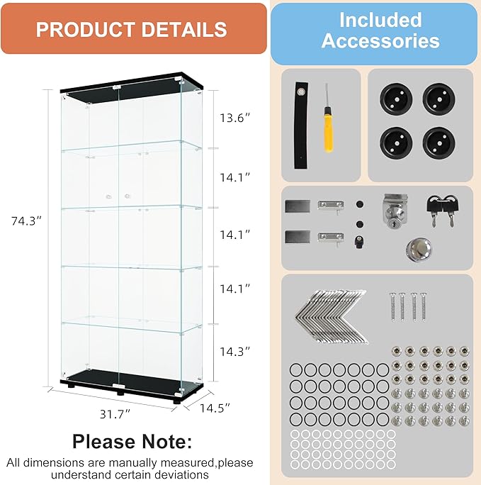 FANYUSHOW 5-Shelf Tempered Glass Display Cabinet