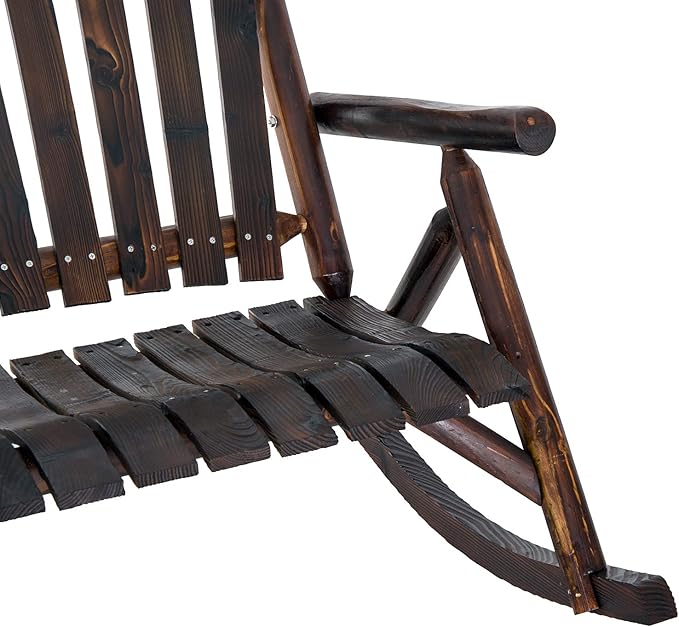 Outsunny Outdoor Wooden Rocking Chair, Double-Person Rustic Adirondack Rocker