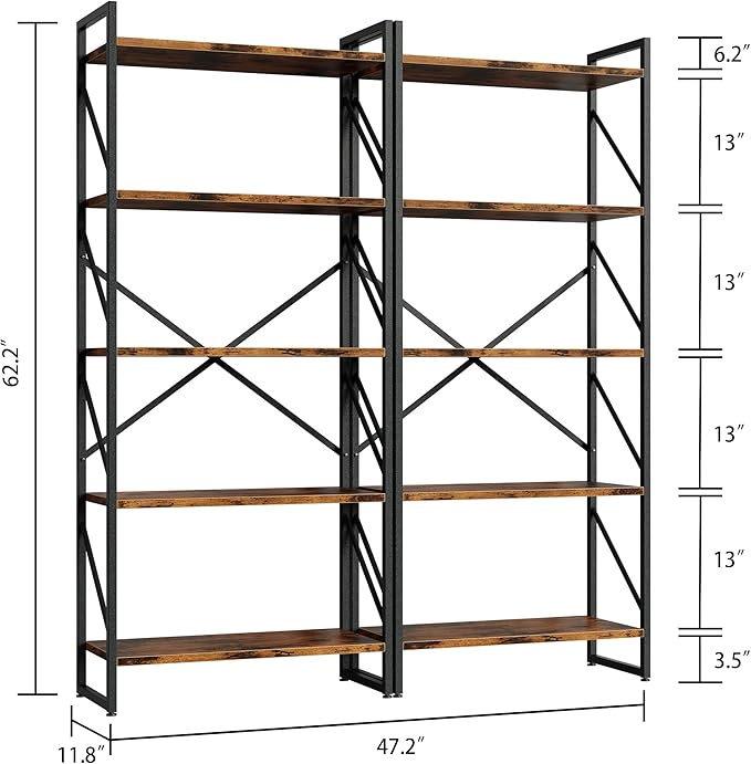 Shintenchi 2 Pieces 5 Tiers Bookshelf, Classically Tall Bookcase Shelf