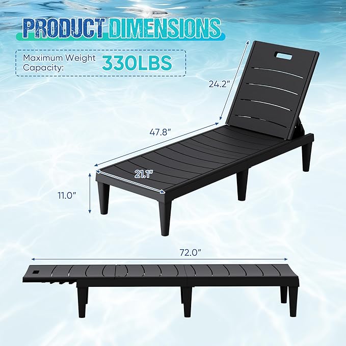 Greesum Outdoor Chaise Lounge Chair Set of 2, Waterproof 5-Position Adjustable
