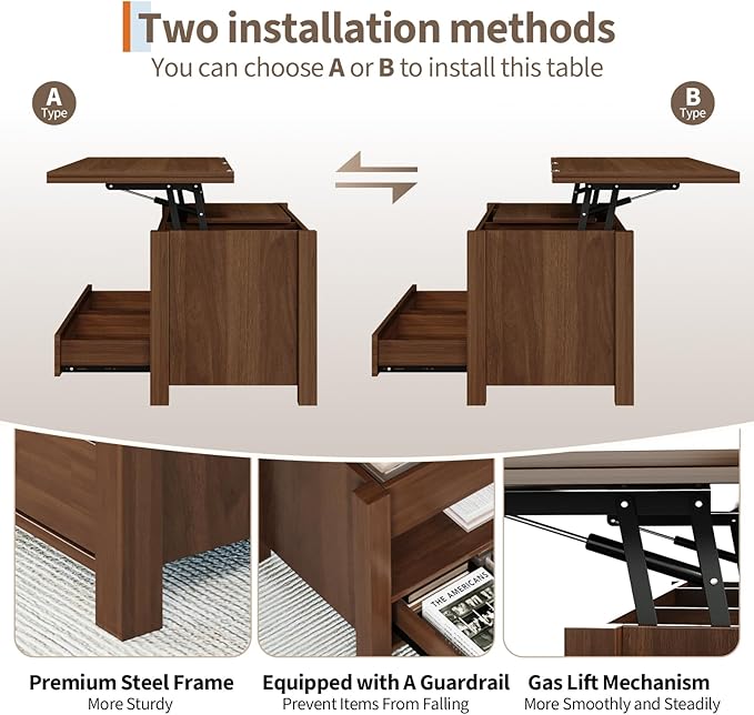 Garvee 40" Coffee Table Lift Top, Converts to Dining Table
