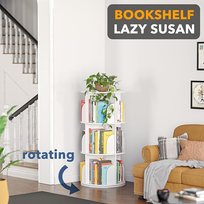 SpaceAid 3 Tier Rotating Bookshelf Tower, Spinning Bookcase Lazy Susan