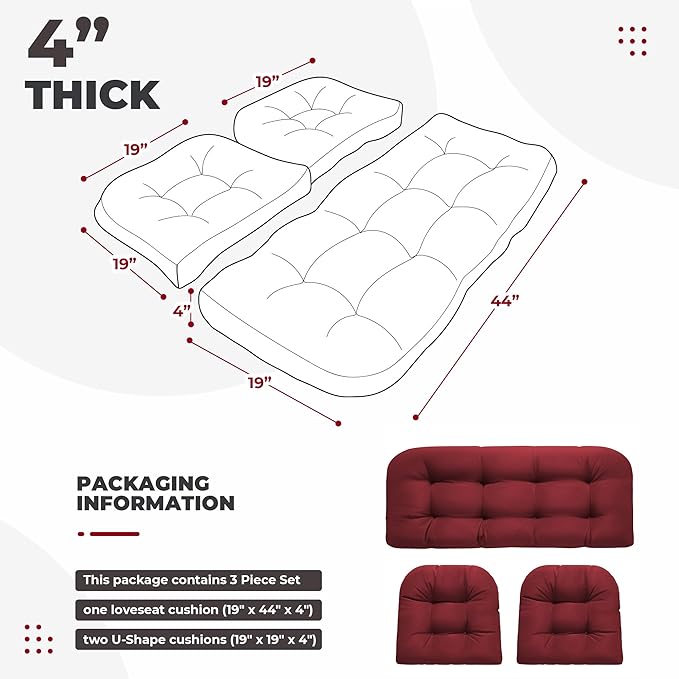 DANGHOOGY Wicker Chair Cushions, Waterproof Outdoor Loveseat Cushions