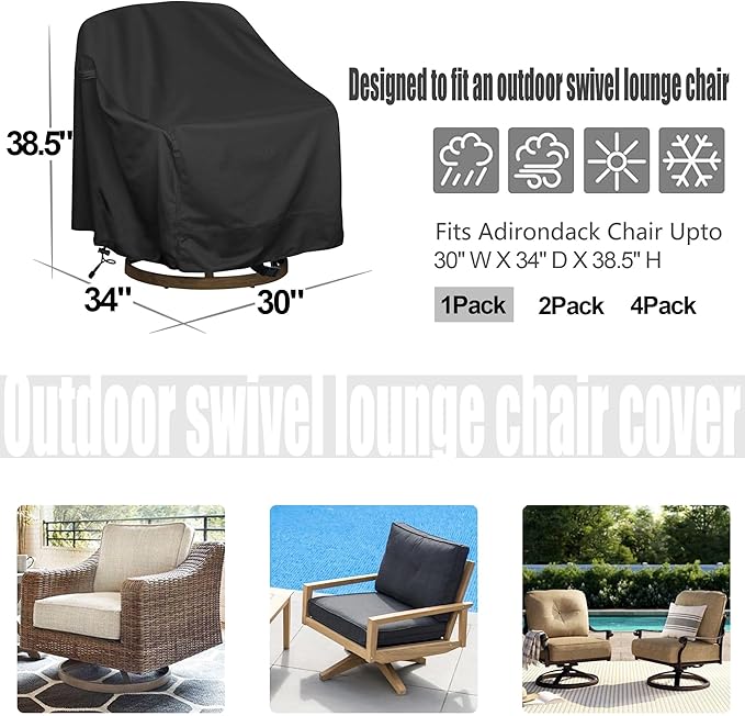 Outdoor Swivel Lounge Chair Cover, Waterproof Heavy Duty Outdoor Chair Covers