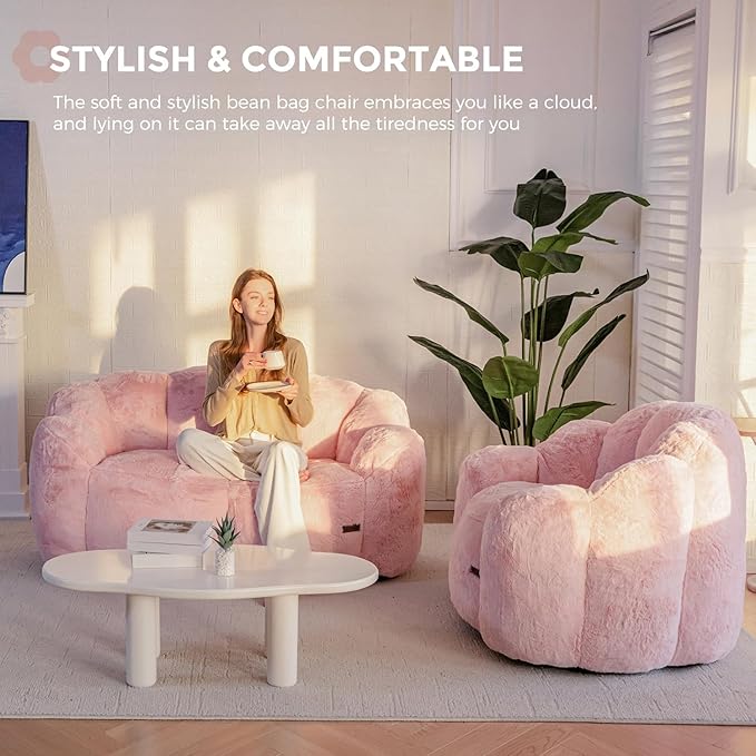 MAXYOYO Bean Bag Chair for Adults, Loveseat Floral Shaped Bean Bag Sofa