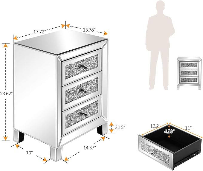 VINGLI Mirrored Nightstand