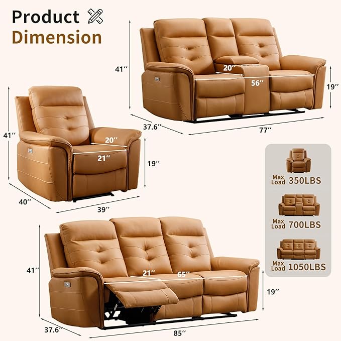 ANJ 2-Piece PU Leather Recliner Sofa Set