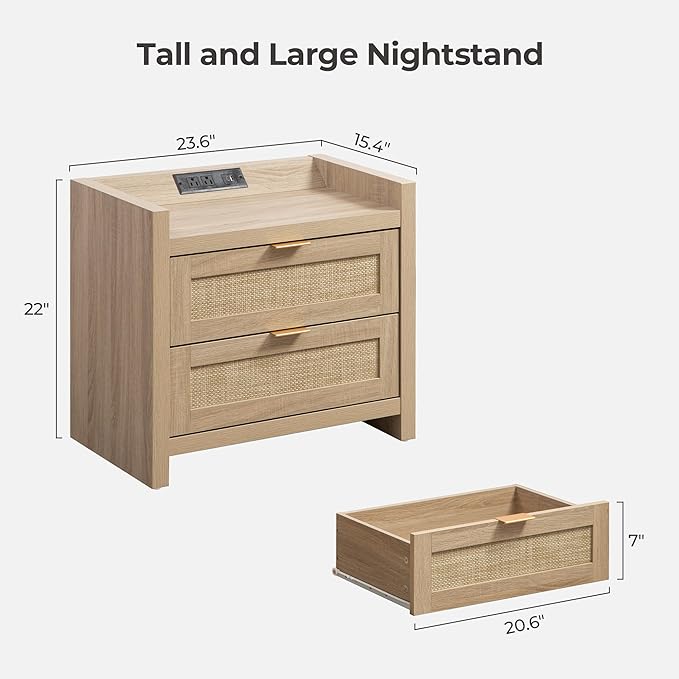 SICOTAS Rattan Nightstands Set of 2 Bedside Table
