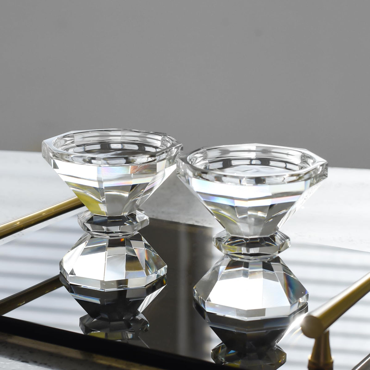 Marvala Crystal Candle Holders, Pillar Candlestick Set of 2, Modern Elegant Tall Crystal Candlesticks for Wedding Centerpieces, Christmas, Dining Table, Home, Party Decor