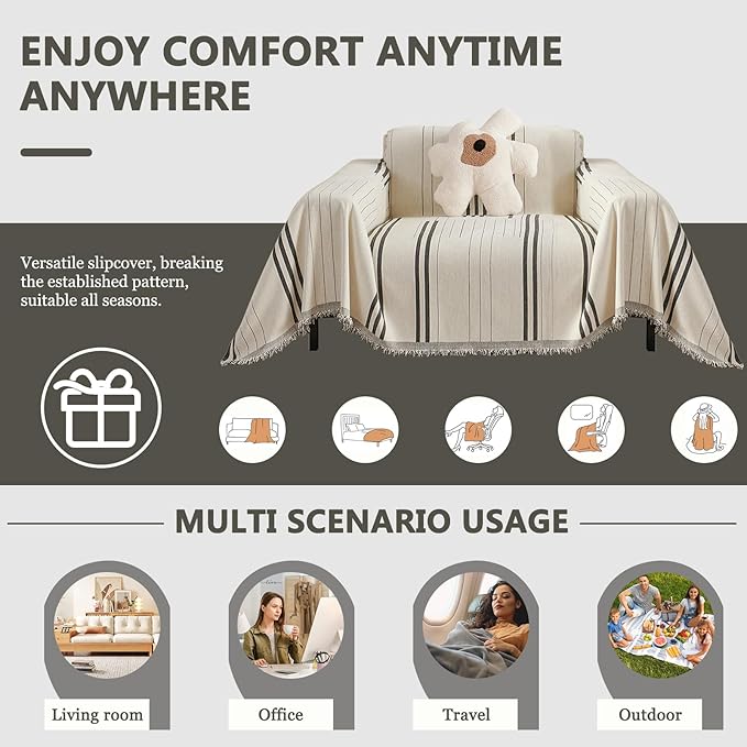 DREAMINGO Couch Cover for Armchair Reversible Chenille Chair Sofa Protector
