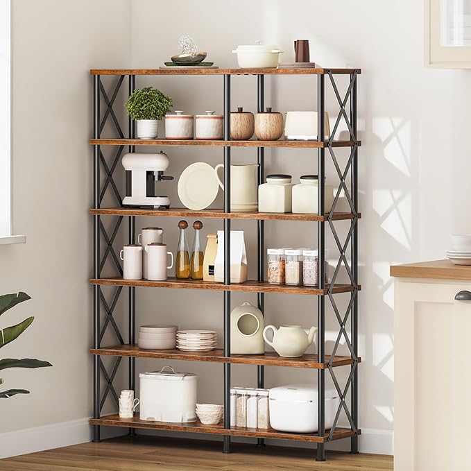 HOOBRO Corner Bookshelf, 6-Tier L-Shaped Bookcase, Industrial Open Display