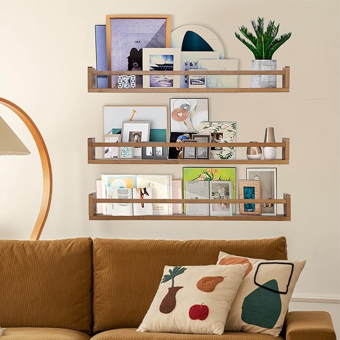 AZSKY Light Walnut Nursery Book Shelves 36 in Floating Wall Mounted Bookshelf
