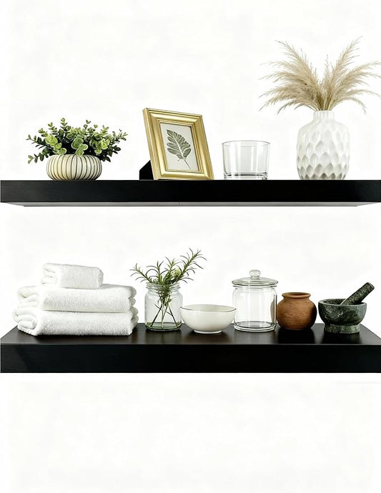 Solid Wood Floating Shelves, 40in Finished Real Wood Wall Shelves