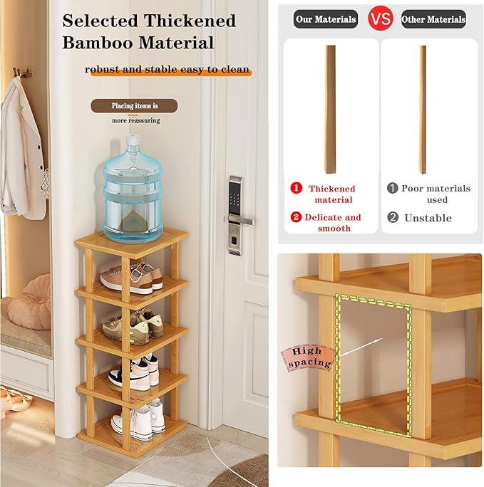 SAN HE Bamboo Shoe Rack 5Tier- Vertical Shoe Rack