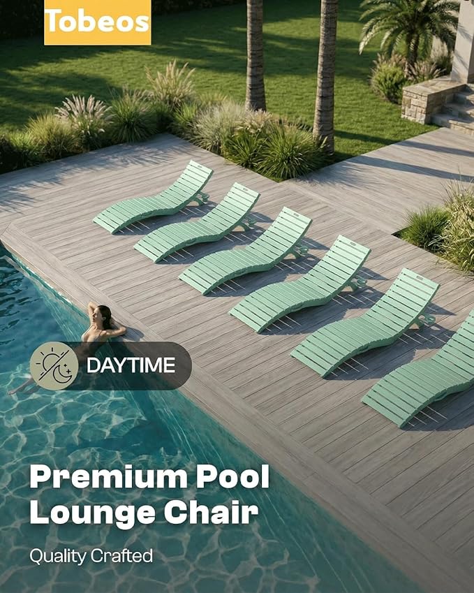 Folding HDPE Pool Lounge Chairs Set of 2, Pre-Assembled Outdoor Chaise Lounge