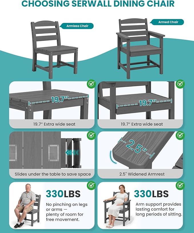 SERWALL Outdoor Dining Set for 8 – HDPE Patio Set
