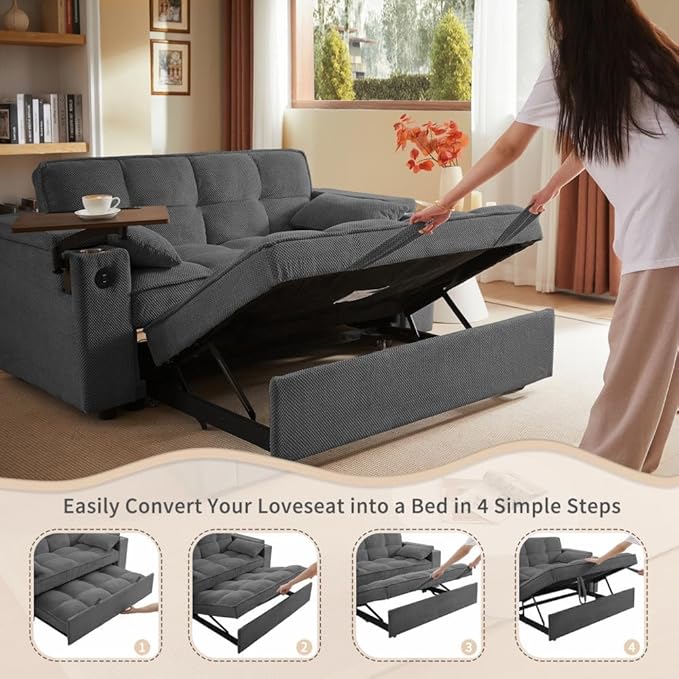oaaktu Large Size Convertible Sleeper Sofa Bed, Polka dot Velvet Pull Out Futon