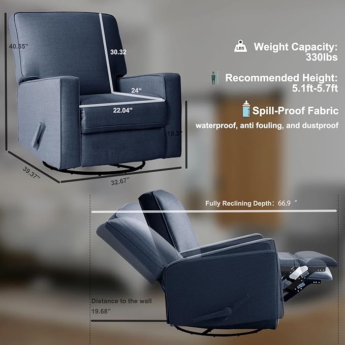 Harkawon Swivel Rocker Recliner Chair, Glider Rocker Recliner, Rocking Chairs