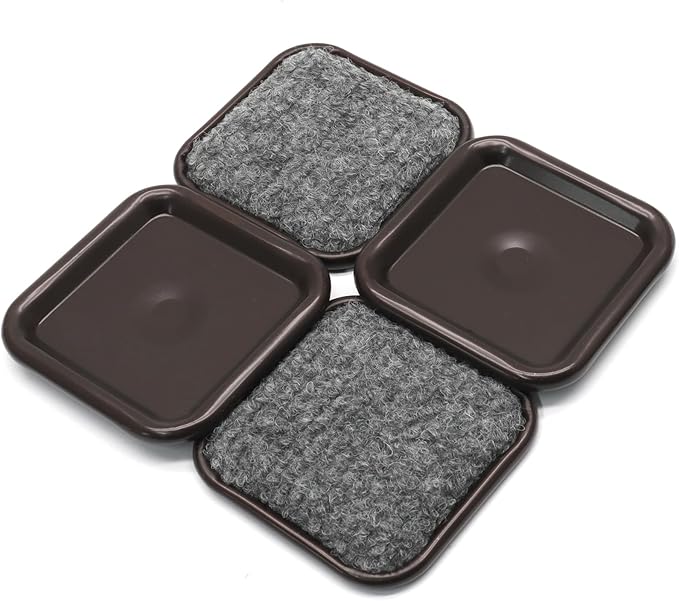 24Pcs Square Metal Felt Furniture Caster Cups, 1-3/4Inch Carpet-Bottom