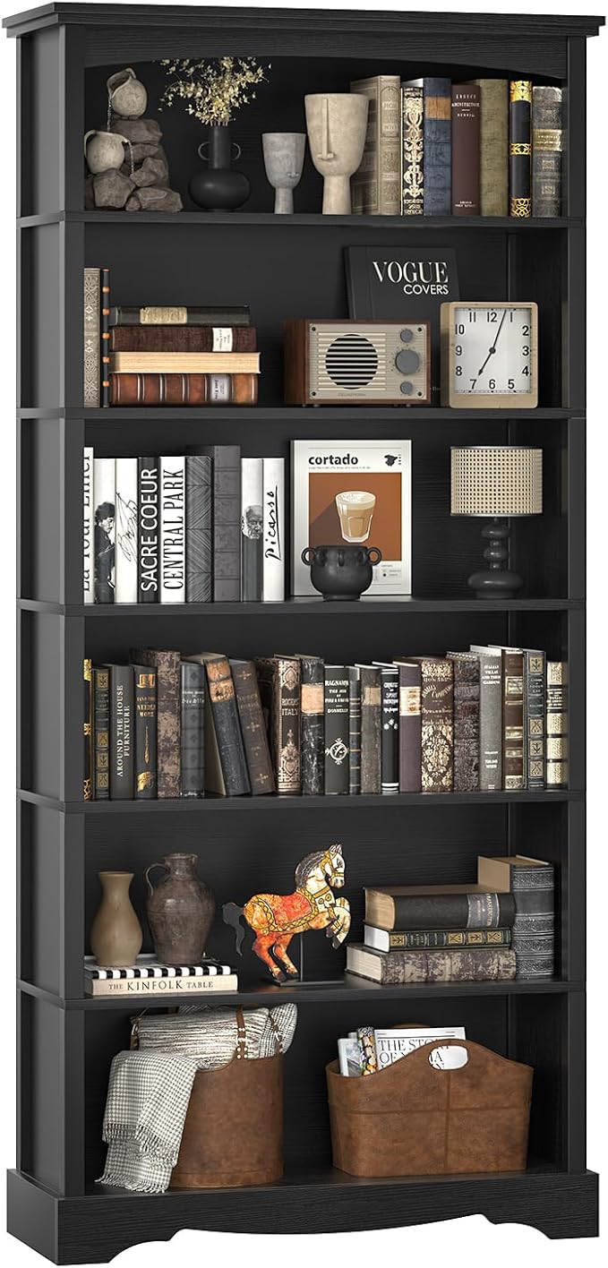 TVU 6-Tier Wooden Bookshelf, 76 Inch Tall Bookshelf