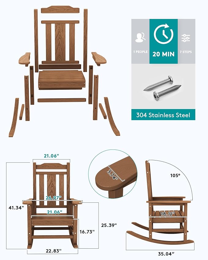 SERWALL Oversized Rocking Chair Set of 4 Outdoor, HDPE Outdoor Rocking Chair