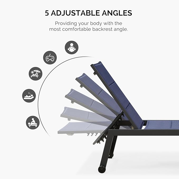 PURPLE LEAF Extra Large Outdoor Chaise Lounge 2 Pieces Aluminum Patio Lounge
