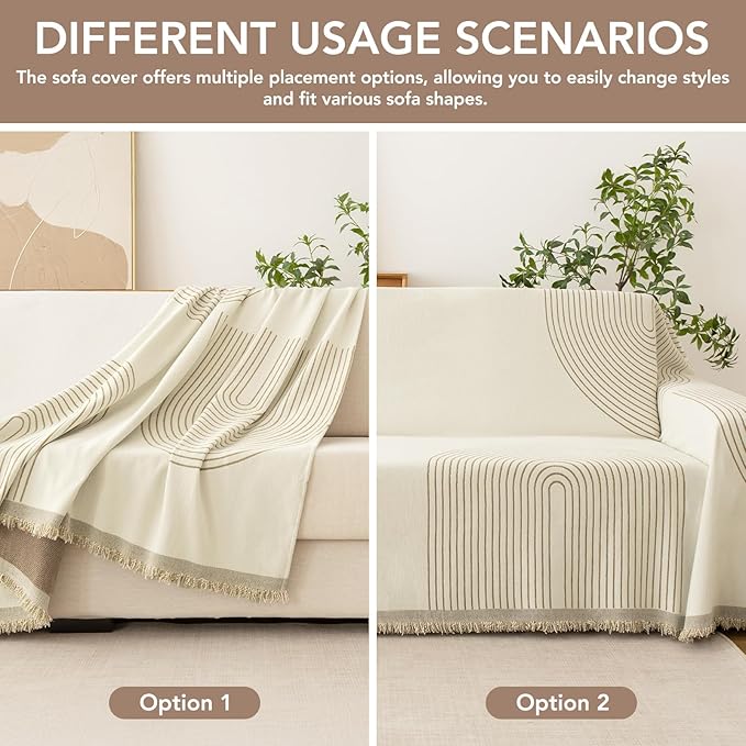 Couch Cover for Dogs, Boho Sofa Covers for 3 Cushion Couch, Chenille Sofa