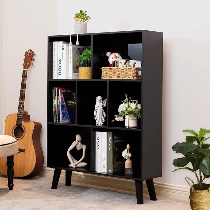 YAHARBO Black Bookshelf, 3 Tier Modern Bookcase