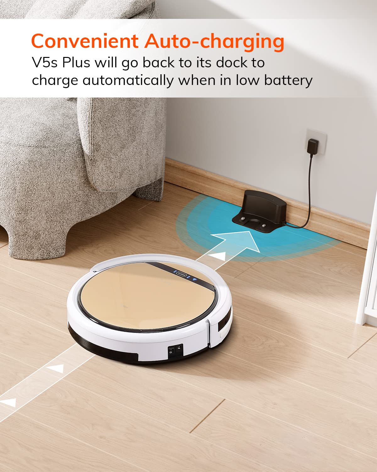 ILIFE V5s Plus Robot Vacuum and Mop Combo, Works with 2.4G WiFi, Alexa/App/Remote Control, Automatic Self-Charging Robotic Vacuum Cleaner, for Pet Hair, Hard Floor, Low Carpet (V5s Pro Upgraded)