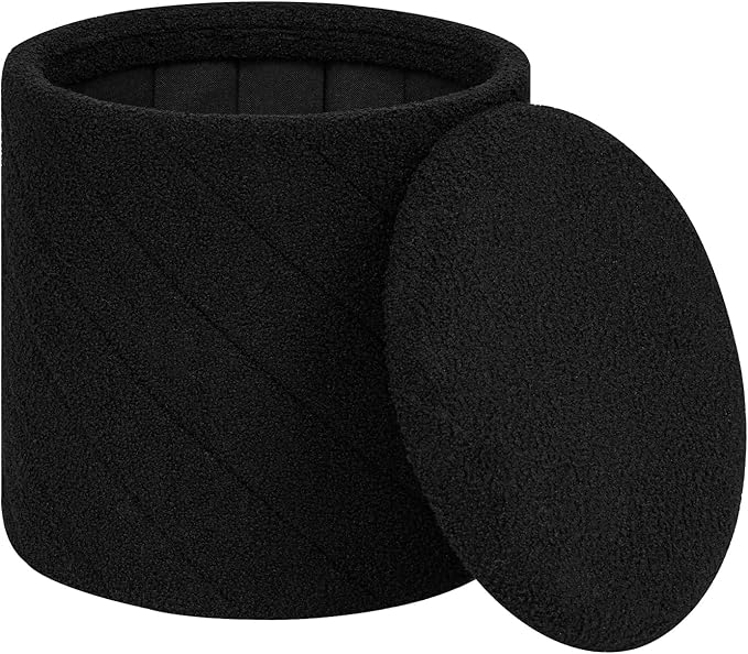 PINPLUS Ottoman with Stroage Round Boucle Ottoman and Tray Sherpa Removable